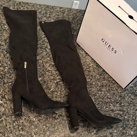 Guess Black Over the Knee Boots with Chunky Heel - Picture 1 of 15